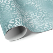 Papier Cadeau Empreinte de léopard Aqua Blue Glam (Coin rond)