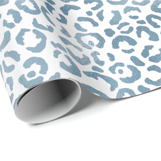 Papier Cadeau Empreinte de léopard Aqua Blue Navy (Coin rond)