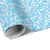 Papier Cadeau Empreinte de léopard Aqua Silver (Coin rond)