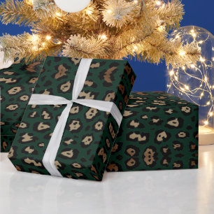Papier Cadeau Empreinte de léopard élégant motif brun foncé vert