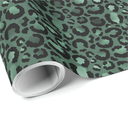 Papier Cadeau Empreinte de léopard Emerald Green (Coin rond)