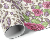 Papier Cadeau Empreinte de léopard et Rose (Coin rond)