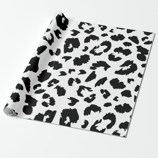 Papier Cadeau Empreinte de léopard noir et blanc (Déroulé)