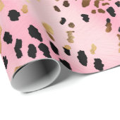 Papier Cadeau Empreinte de léopard noir rose or (Coin rond)