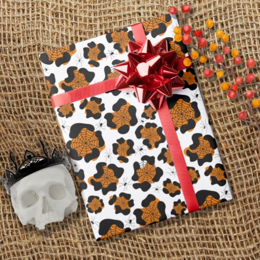 Papier Cadeau Empreinte de léopard Orange Spider Motif Halloween