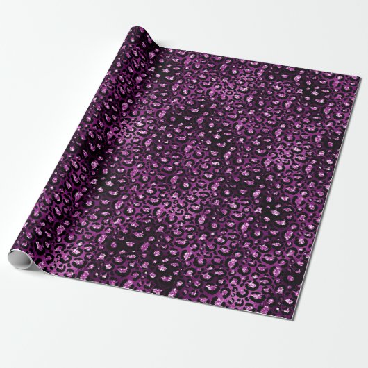 Papier Cadeau Empreinte de léopard Purple Glitz (Déroulé)