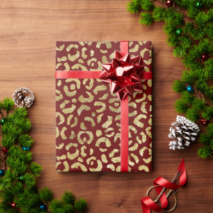 Papier Cadeau Empreinte de léopard Red Gold Glam