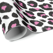 Papier Cadeau empreinte de léopard rose et noir (Coin rond)