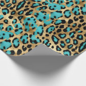 Papier Cadeau Empreinte de léopard Turquoise Or (Coin)