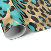 Papier Cadeau Empreinte de léopard Turquoise Or (Coin rond)
