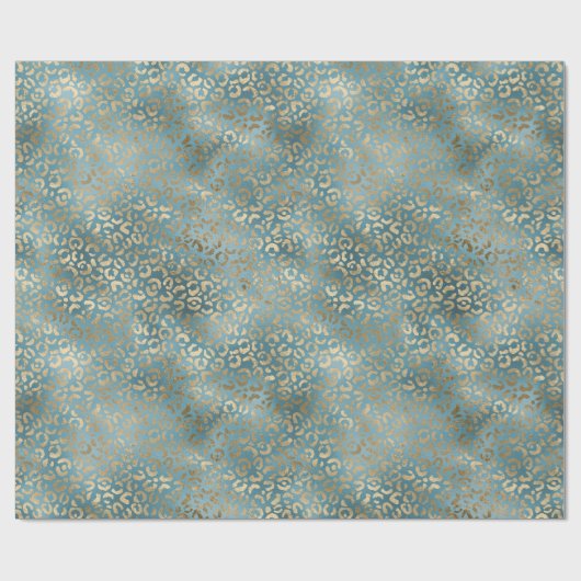 Papier Cadeau Empreinte de léopard turquoise vert or (Plat)