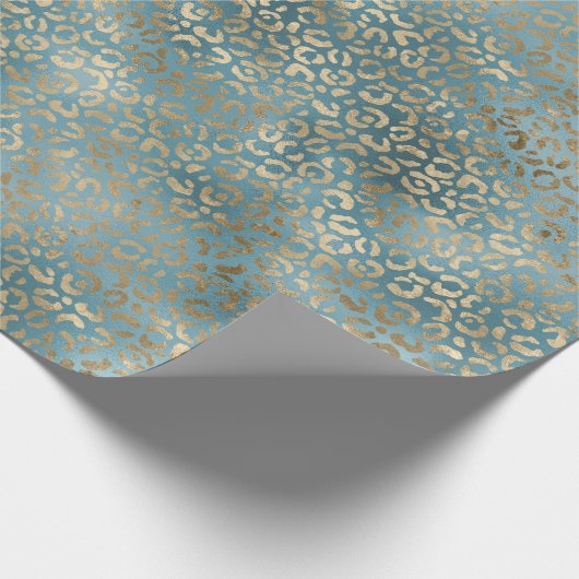 Papier Cadeau Empreinte de léopard turquoise vert or (Coin)