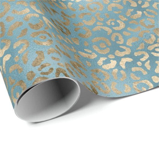 Papier Cadeau Empreinte de léopard turquoise vert or (Coin rond)