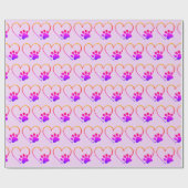 Papier Cadeau Empreinte de patte arc-en-ciel avec coeur (Plat)