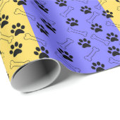 Papier Cadeau Empreinte de patte bleu et jaune (Coin rond)