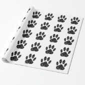 Papier Cadeau Empreinte de patte Chien Noir Avec Flouris Blanc (Déroulé)