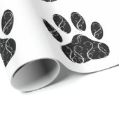 Papier Cadeau Empreinte de patte Chien Noir Avec Flouris Blanc (Coin rond)