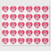 Papier Cadeau Empreinte de patte dalmate dans le coeur rouge (Plat)