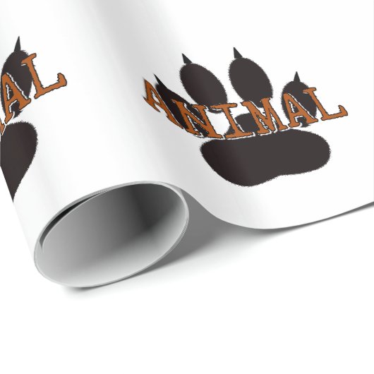 Papier Cadeau Empreinte de patte d'animal noir (Coin rond)