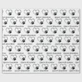 Papier Cadeau Empreinte de patte d'anniversaire avec coeur (Plat)