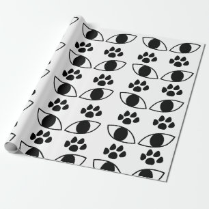 Papier Cadeau Empreinte de patte de chat noir et blanc