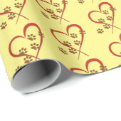 Papier Cadeau empreinte de patte de chien à coeur rouge (Coin rond)