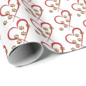 Papier Cadeau empreinte de patte de chien à coeur rouge (Coin rond)