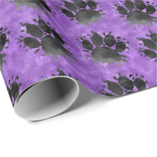 Papier Cadeau Empreinte de patte de chien à l'aquarelle noire mo