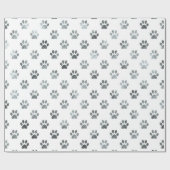 Papier Cadeau Empreinte de patte de chien Argent Gris Blanc Méta (Plat)