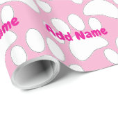 Papier Cadeau Empreinte de patte de chien blanc Nom personnalisé (Coin rond)