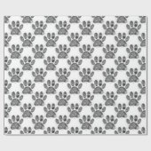 Papier Cadeau Empreinte de patte de chien d'aquarelle noir et bl (Plat)