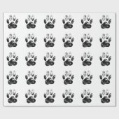 Papier Cadeau Empreinte de patte de chien gris noir et blanc (Plat)