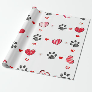 Papier Cadeau Empreinte de patte de gribouillis noir avec cœur