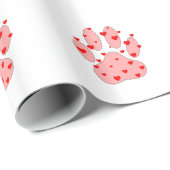 Papier Cadeau Empreinte de patte rose aux coeurs (Coin rond)