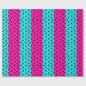 Papier Cadeau Empreinte de patte rose et Turquoise (Plat)
