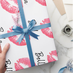Papier Cadeau Empreinte de rouge à lèvres rose joli 