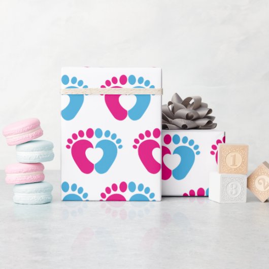 Papier Cadeau Empreinte rose Et Bleue Coeur (Baby Shower)