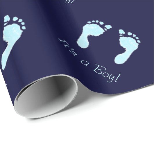 Papier Cadeau Empreintes bébé (Garçon) (Coin rond)