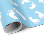 Papier Cadeau Empreintes bébé, Pied bébé, Marches, Bleu, Garçon (Coin rond)