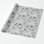 Papier Cadeau Empreintes de dinosaures mignons & Lumière Nom per (Déroulé)