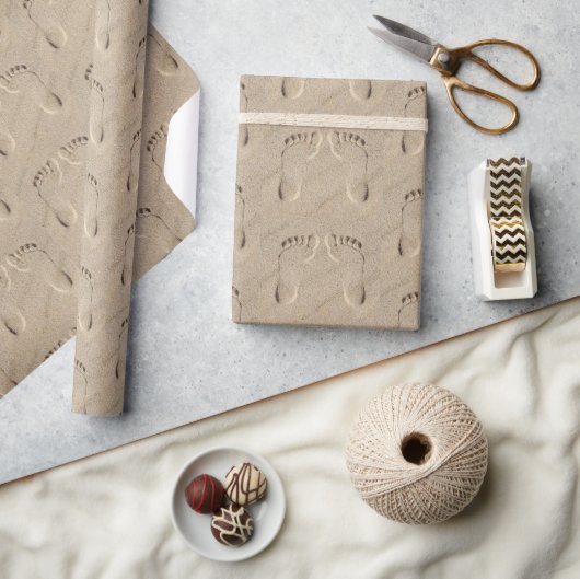 Papier Cadeau Empreintes de pas dans le sable de la plage (Artisanat)