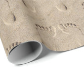 Papier Cadeau Empreintes de pas dans le sable de la plage (Coin rond)