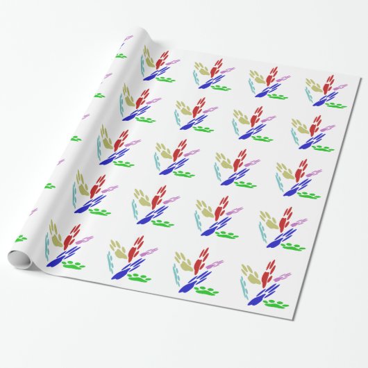 Papier Cadeau Empreintes de Patte de Chien avec des Points (Déroulé)
