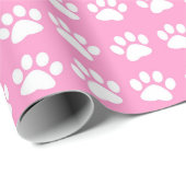 Papier Cadeau Empreintes de pattes blancs sur Arrière - plan ros (Coin rond)