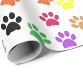 Papier Cadeau Empreintes de pattes colorés | Personnalisé (Coin rond)