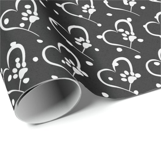 Papier Cadeau empreintes de pattes de chien blanc à coeur (Coin rond)