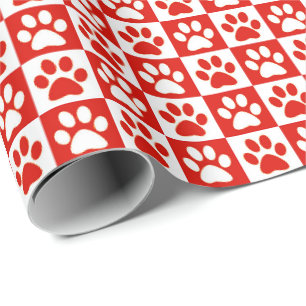 Papier Cadeau Empreintes de pattes de chien rouge et blanc