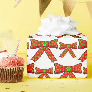 Papier Cadeau Empreintes de pattes de chien sur ruban rouge en N