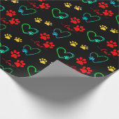 Papier Cadeau Empreintes de pattes de CHIENS et COEURS D'AMOUR (Coin)