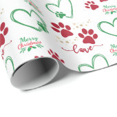 Papier Cadeau Empreintes de pattes de CHIENS Festifs et COEURS D (Coin rond)